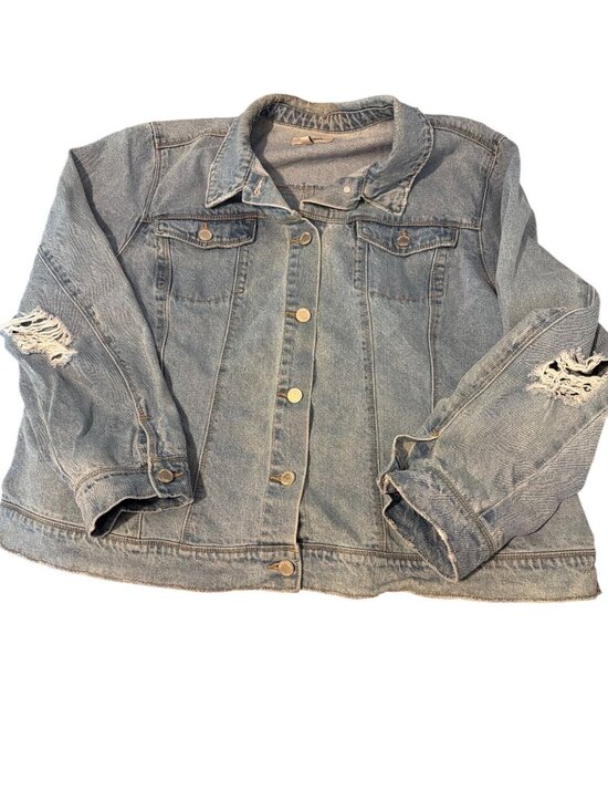 Haute Hippie Tribe Jackets & Blazers - Haute Hippie Tribe Distressed Light Wash Denim Jean Jacket Silver Tone Sz 3X